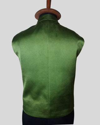 Men’s Silver Grey Satin Rococo 3-Piece Suit – Embroidered Coat, Green Waistcoat & Breeches