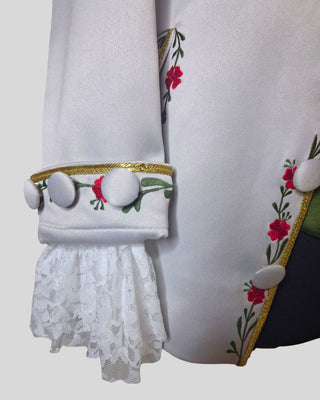Men’s Silver Grey Satin Rococo 3-Piece Suit – Embroidered Coat, Green Waistcoat & Breeches