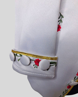 Men’s Silver Grey Satin Rococo 3-Piece Suit – Embroidered Coat, Green Waistcoat & Breeches