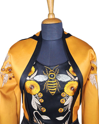 Women Customized 2-Piece Yellow & Black Satin Embroidered Cowgirl Western Attire – Musical Event Outfit