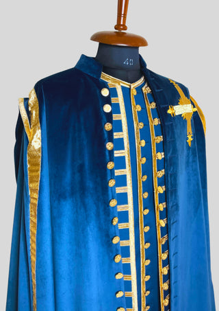 Men Blue Rococo Costume: 18th Century Velvet Suit with Gold Trim Carnival Cosplay Costume