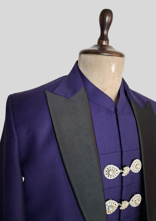 Men’s Purple Rococo 4 Piece Suit Royal Wedding Groom Outfit Luxury Party Wear