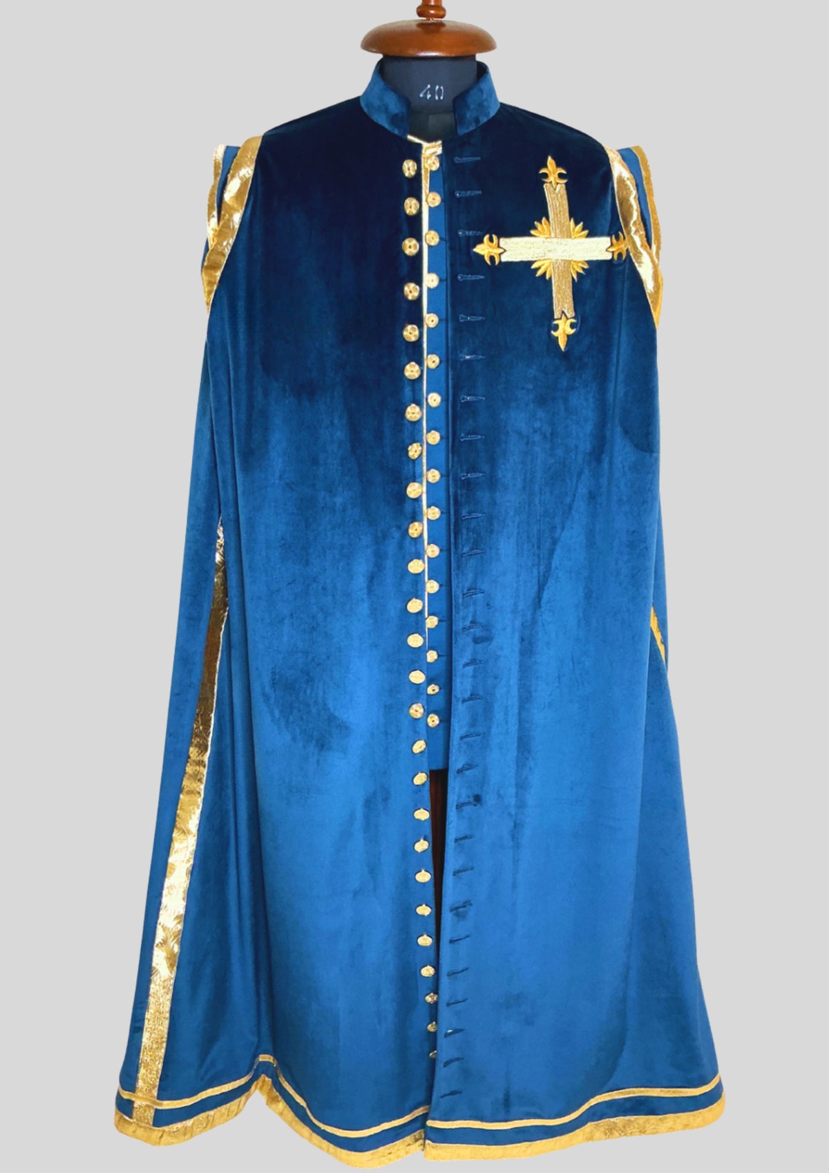 Men Blue Rococo Costume: 18th Century Velvet Suit with Gold Trim Carnival Cosplay Costume