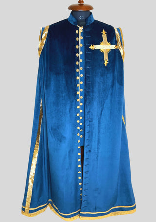 Men Blue Rococo Costume: 18th Century Velvet Suit with Gold Trim Carnival Cosplay Costume