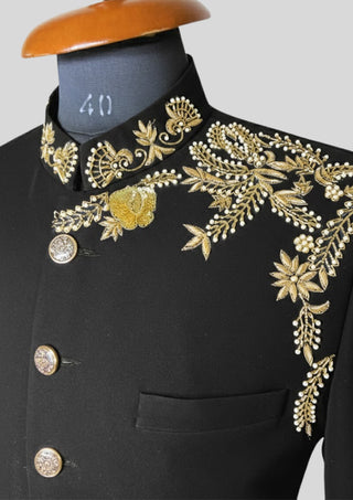 Black Designer Embroidered Blazer for Weddings Cocktail & Evening Events