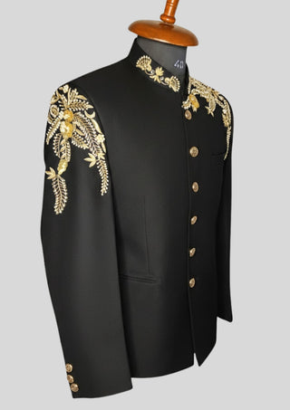 Black Designer Embroidered Blazer for Weddings Cocktail & Evening Events