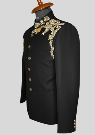 Black Designer Embroidered Blazer for Weddings Cocktail & Evening Events