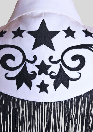 Men's White Western Cowboy 2 Piece Floral Embroidered Fringed Groom Attire Rodeo Outfit