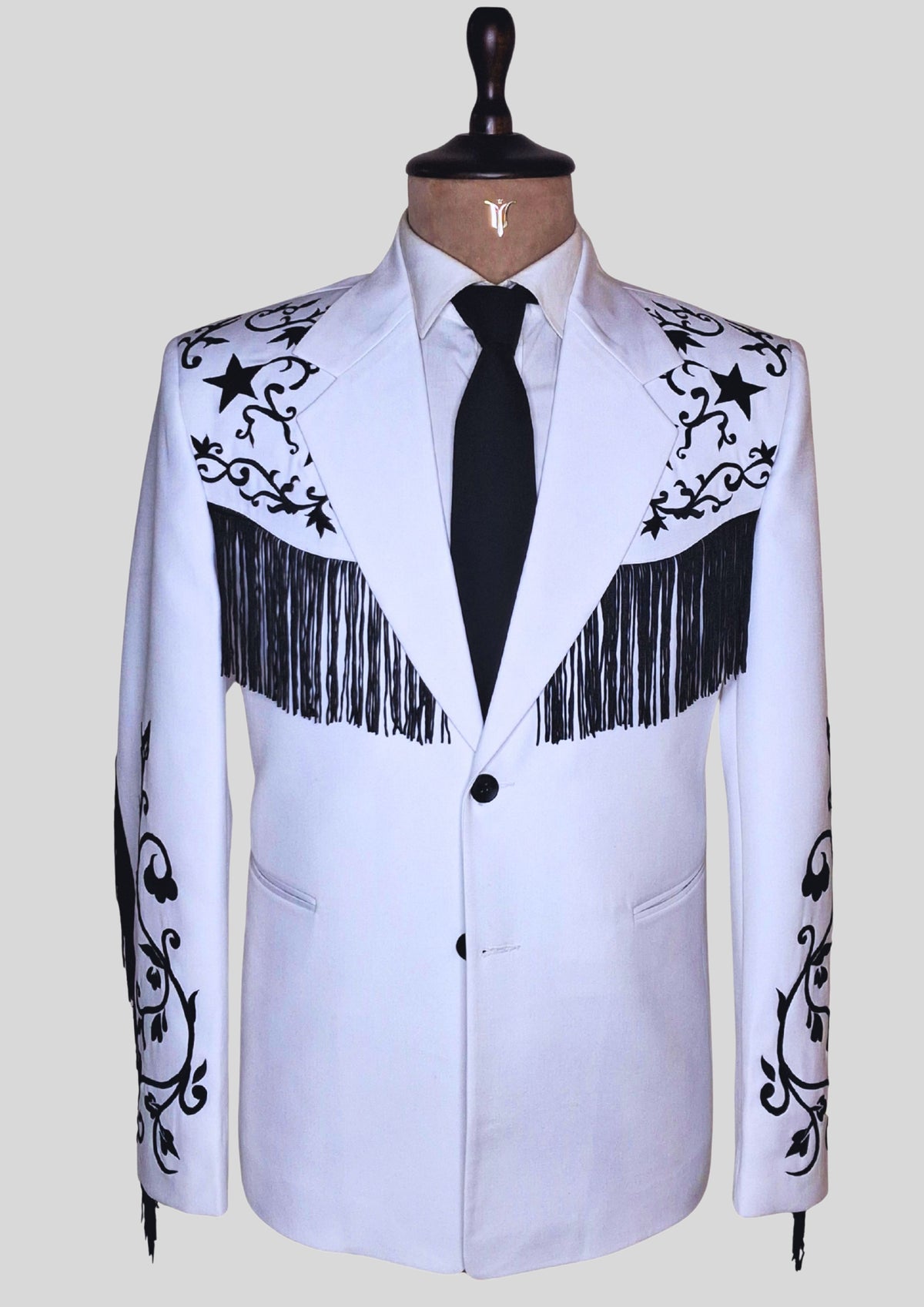 Men's White Western Cowboy 2 Piece Floral Embroidered Fringed Groom Attire Rodeo Outfit