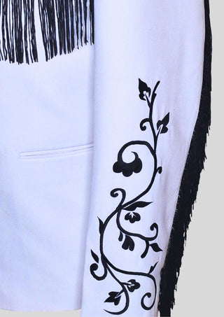 Men's White Western Cowboy 2 Piece Floral Embroidered Fringed Groom Attire Rodeo Outfit