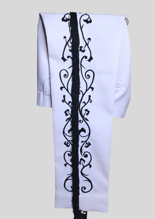 Men's White Western Cowboy 2 Piece Floral Embroidered Fringed Groom Attire Rodeo Outfit