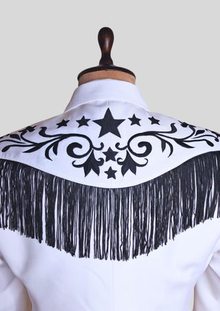 Men's White Western Cowboy 2 Piece Floral Embroidered Fringed Groom Attire Rodeo Outfit