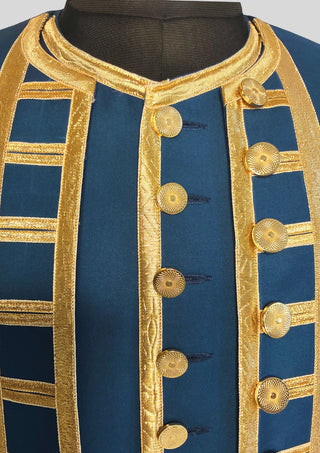 Men Blue Rococo Costume: 18th Century Velvet Suit with Gold Trim Carnival Cosplay Costume
