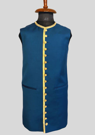 Men Blue Rococo Costume: 18th Century Velvet Suit with Gold Trim Carnival Cosplay Costume