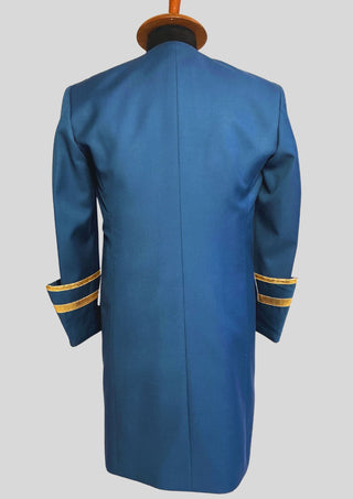Men Blue Rococo Costume: 18th Century Velvet Suit with Gold Trim Carnival Cosplay Costume