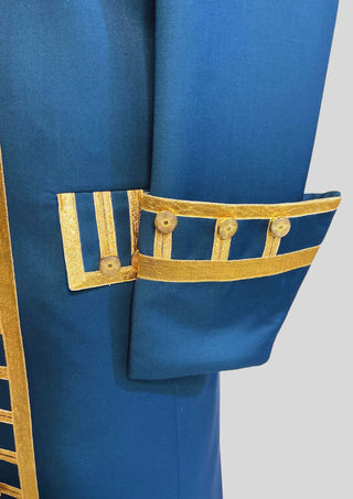 Men Blue Rococo Costume: 18th Century Velvet Suit with Gold Trim Carnival Cosplay Costume