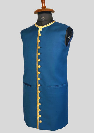 Men Blue Rococo Costume: 18th Century Velvet Suit with Gold Trim Carnival Cosplay Costume