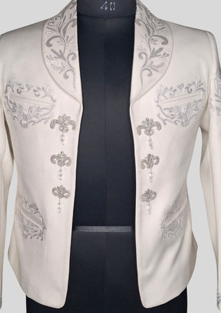 Men’s White Embroidered Mariachi Charro 2-Piece Suit – Classic Charro Jacket & Pants