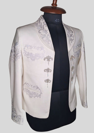 Men’s White Embroidered Mariachi Charro 2-Piece Suit – Classic Charro Jacket & Pants
