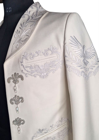 Men’s White Embroidered Mariachi Charro 2-Piece Suit – Classic Charro Jacket & Pants