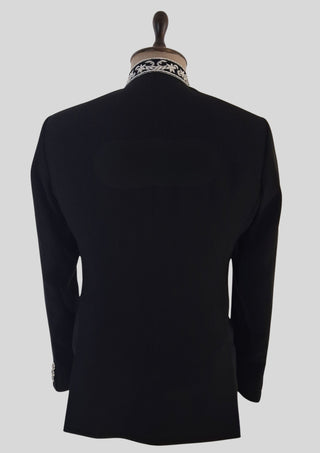 Men’s Black Bandhgala Embroidered Jacket with Silver Buttons Cocktail Wedding Attire