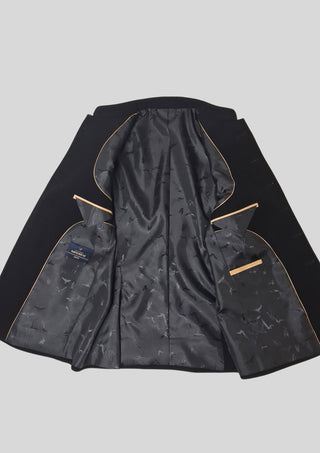 Men’s Black Bandhgala Embroidered Jacket with Silver Buttons Cocktail Wedding Attire