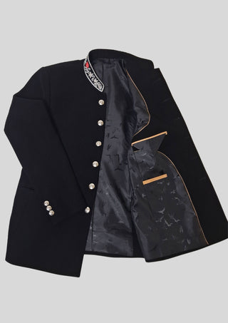 Men’s Black Bandhgala Embroidered Jacket with Silver Buttons Cocktail Wedding Attire