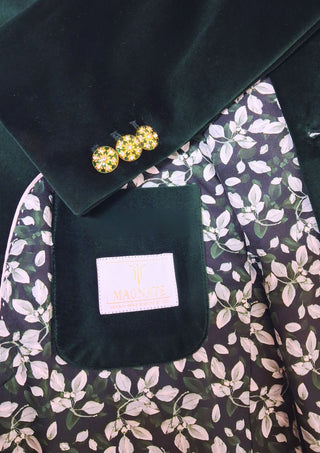 Men’s Emerald Green Velvet Indo Western Blazer – Hand Embroidered Royal Crest Jacket