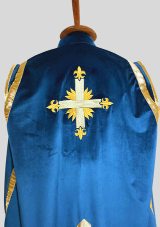 Men Blue Rococo Costume: 18th Century Velvet Suit with Gold Trim Carnival Cosplay Costume