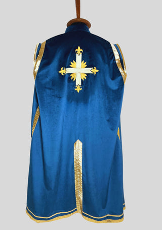 Men Blue Rococo Costume: 18th Century Velvet Suit with Gold Trim Carnival Cosplay Costume