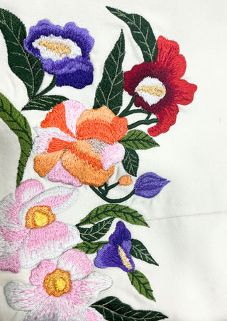 Floral Embroidered Blazer - White Double Breasted Suit Jacket