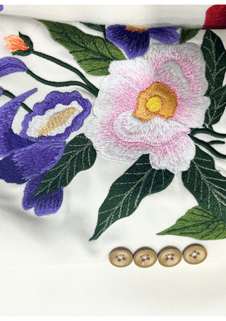 Floral Embroidered Blazer - White Double Breasted Suit Jacket