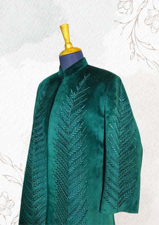 The 'Arboreal Monarch' Sherwani — Emerald Power & Forest Whispers