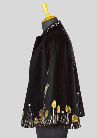 Women Blue Velvet Gold Embroidered Fairy Cape Custom Handmade Party Statement Cape