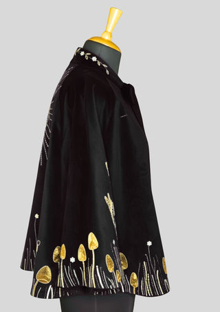 Women Blue Velvet Gold Embroidered Fairy Cape Custom Handmade Party Statement Cape