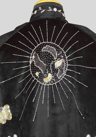 Women Blue Velvet Gold Embroidered Fairy Cape Custom Handmade Party Statement Cape