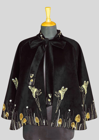 Women Blue Velvet Gold Embroidered Fairy Cape Custom Handmade Party Statement Cape