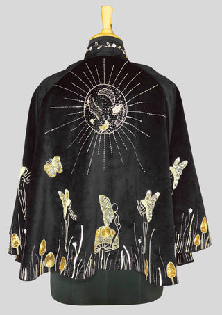 Women Blue Velvet Gold Embroidered Fairy Cape Custom Handmade Party Statement Cape