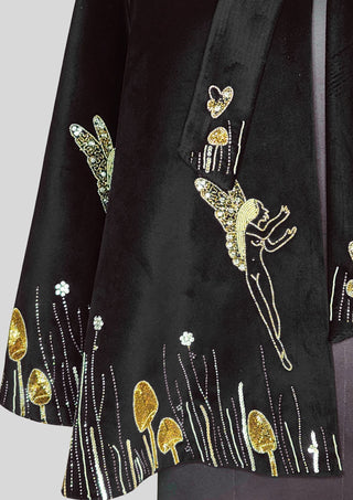 Women Blue Velvet Gold Embroidered Fairy Cape Custom Handmade Party Statement Cape