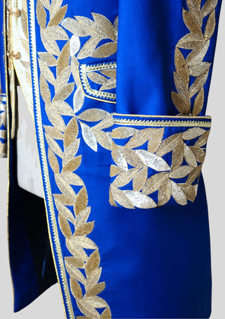 Men's Rococo Suit  Blue Cotton History Suit Golden Embroidered Vintage Masquerade Outfit