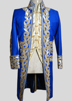 Men's Rococo Suit  Blue Cotton History Suit Golden Embroidered Vintage Masquerade Outfit