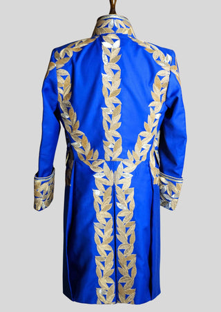 Men's Rococo Suit  Blue Cotton History Suit Golden Embroidered Vintage Masquerade Outfit
