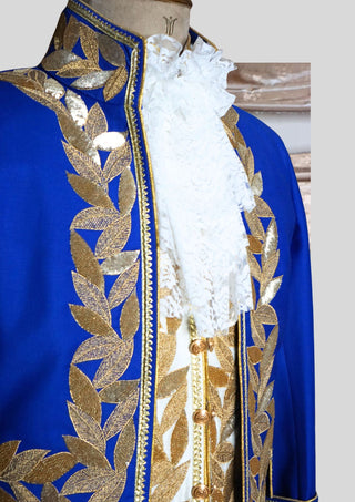 Men's Rococo Suit  Blue Cotton History Suit Golden Embroidered Vintage Masquerade Outfit