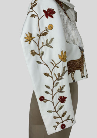 Women’s White Country Western Embroidered Fringe Jacket – Designer Rodeo & Concert Outfit