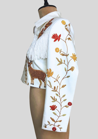 Women’s White Country Western Embroidered Fringe Jacket – Designer Rodeo & Concert Outfit