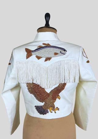 Women’s White Country Western Embroidered Fringe Jacket – Designer Rodeo & Concert Outfit