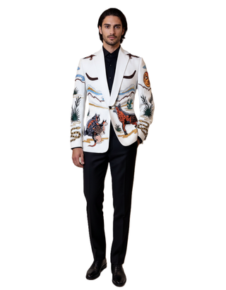 Men WhiteCotton Custom 2Pc Western Pantsuit Heart Embroidered Western Wedding Cowboy Suit