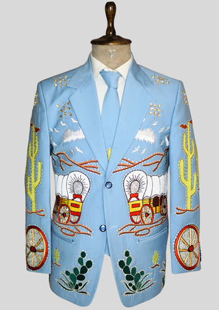 Men's Country 2 Piece Embroidered Wedding Suit Powder Blue Groom Outfit