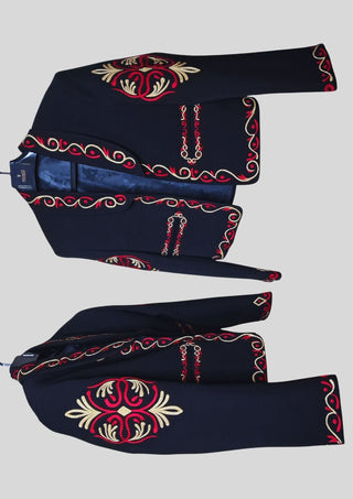 Men Black Mariachi 3Pc Skull Embroidered Mexican Groom Suit