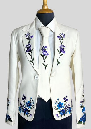 Women’s Ivory Floral Embroidered 2Piece Suit Set – Elegant Wedding & Cocktail Outfit